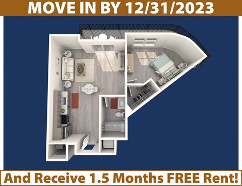 a floor plan of a592592 showing a 1 bedroom and 2 baths
